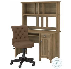 Salinas Reclaimed Pine 48" Computer Desk with Hutch and Mid Back Tufted Office Chair
