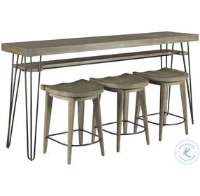 Sanbern Weathered Pine And Dark Metal Bar Console With Three Stools