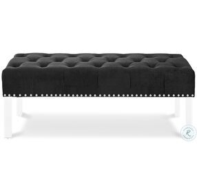 Vivian Black Velvet Bench With Crystal Buttons
