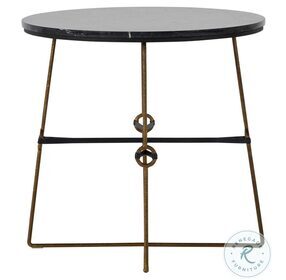 Stefan Black Marble And Textured Stain Brass Black Metal Side Table