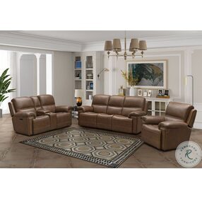Sedrick Spence Caramel Power Reclining Console Loveseat with Power Headrests