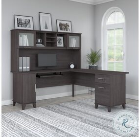 Somerset Storm Gray 72" L Shaped Desk With Hutch