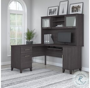 Somerset Storm Gray 60" L Shaped Desk With Hutch