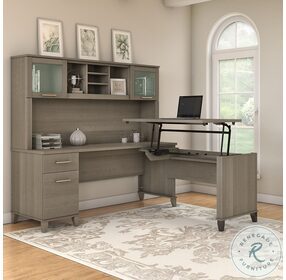 Somerset Ash Gray 72" 3 Position Sit To Stand L Shaped Desk With Hutch