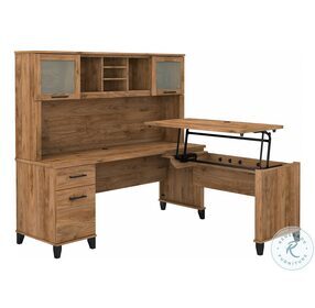 Somerset Fresh Walnut 3 Position Sit to Stand 72" L Shaped Home Office Set with Hutch
