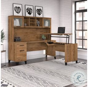 Somerset Fresh Walnut 3 Position Sit to Stand 72" L Shaped Desk with Hutch