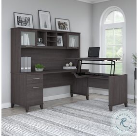 Somerset Storm Gray 72" 3 Position Sit To Stand L Shaped Desk With Hutch