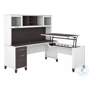 Somerset White and Storm Gray 3 Position Sit to Stand 72" L Shaped Home Office Set with Hutch