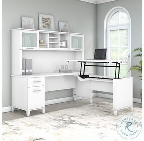 Somerset White 72" 3 Position Sit To Stand L Shaped Desk With Hutch