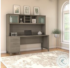 Somerset Ash Gray 72" Office Desk With Drawers And Hutch