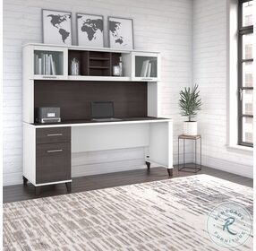 Somerset White and Storm Gray 72" Office Desk with Drawers and Hutch