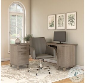 Somerset Ash Gray 60" L Shaped Desk With Mid Back Box Chair
