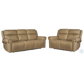Oberon Beige Leather Power Reclining Sofa with Power Headrest