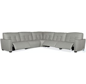 Reaux Rangers Dove Grey Leather 5 Piece Power Reclining Sectional