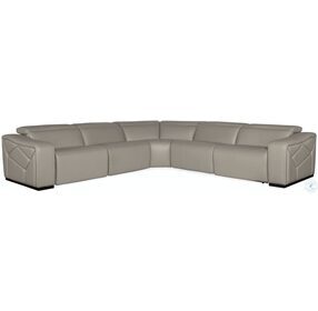 Opal Grey Leather 5 Piece Power Reclining Sectional with Power Headrest