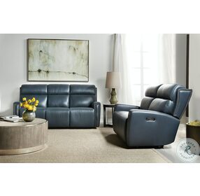 Ruthe Blue Leather Zero Gravity Power Reclining Sofa with Power Headrest and Hidden Console