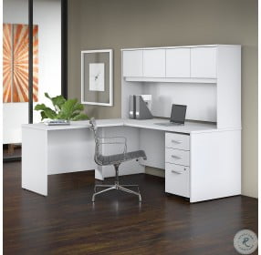 Studio C White 72" Shaped Desk with Hutch Mobile File Cabinet and 42" Return