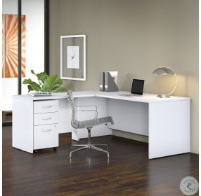 Studio C White 72" Shaped Desk with Mobile File Cabinet and 42" Return