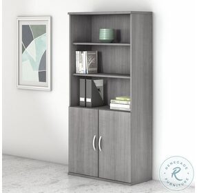 Studio C Platinum Gray 5 Shelf Bookcase with Doors