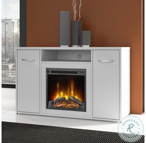 Studio C White 48" Office Storage Cabinet with Doors and Electric Fireplace