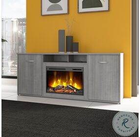 Studio C Platinum Gray 72" Office Storage Cabinet with Doors and Electric Fireplace