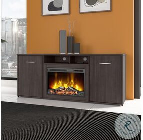 Studio C Storm Gray 72" Office Storage Cabinet with Doors and Electric Fireplace