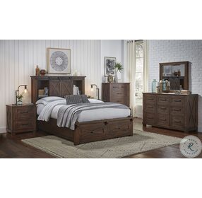Sun Valley Rustic Timber Queen Bookcase Storage Bed