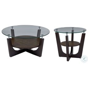 Four Points Distressed Espresso Round Glass Top End Table