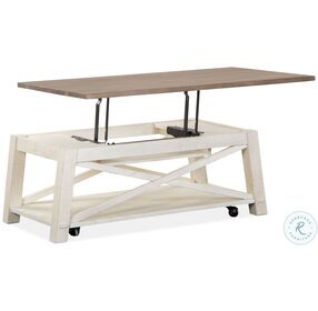 Sedley Distressed Chalk White And Weathered Driftwood Lift Top Cocktail Table
