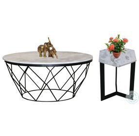 Outbound White Marble And Black Iron End Table