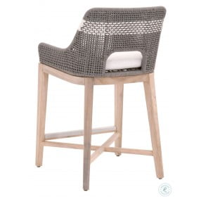 Woven Gray Teak Tapestry Outdoor Counter Height Stool