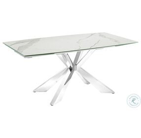 Icon White Marbled and High Polished Stainless Steel Extendable Dining Room Set