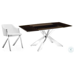 Icon Smoked Brown And High Polished Stainless Steel Extendable Dining Table