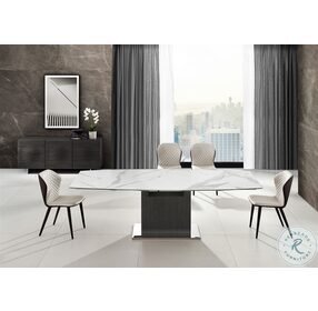 Olivia White Marbled on Glass And Dark Grey Oak Extendable Dining Table
