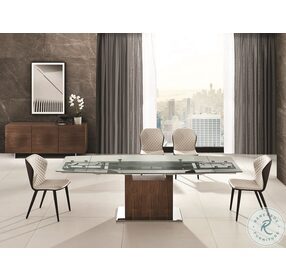 Olivia Clear Glass And Walnut Extendable Dining Table