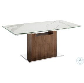 Olivia White Marbled and High Polished Stainless Steel Extendable Dining Room Set