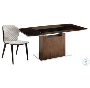 Olivia Smoked Brown And High Polished Stainless Steel Extendable Dining Table
