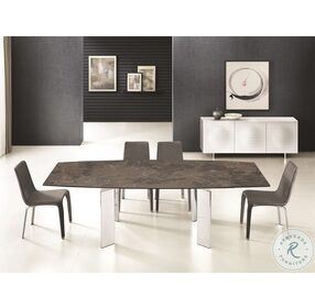 Astor Brown Marble On Glass And High Polished Stainless Steel Extendable Dining Table