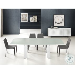 Astor White Glass And High Polished Stainless Steel Extendable Dining Table