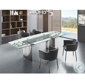 Allegra Clear And High Polished Stainless Steel Extendable Dining Table