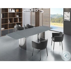 Allegra Grey And High Polished Stainless Steel Extendable Dining Table