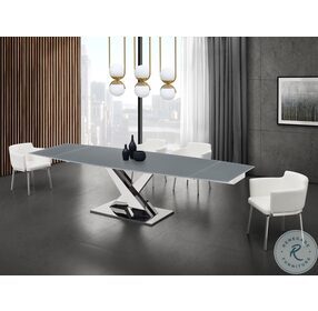 X Base Grey And High Polished Stainless Steel Extendable Dining Table