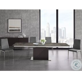Moon Dark Brown Marbled And Dark Grey Oak Extendable Dining Table