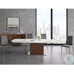 Moon White Marbled And High Polished Stainless Steel Extendable Dining Table