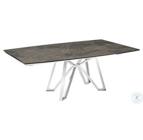 Dcota Brown Marbled And Brushed Stainless Steel Extendable Dining Room Set