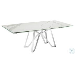 Dcota White Marbled And Brushed Stainless Steel Extendable Dining Room Set