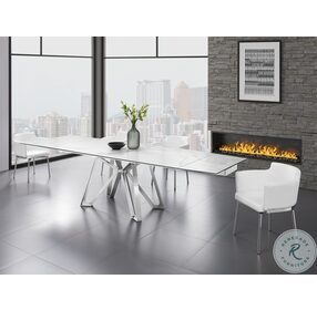 Dcota White Marbled And Brushed Stainless Steel Extendable Dining Table