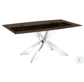 Icon Smoked Clear Brown And High Polished Stainless Steel Dining Table