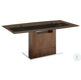 Olivia Smoked Clear Brown And Walnut Dining Table
