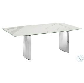 Allegra White Marbled And High Polished Stainless Steel Dining Table